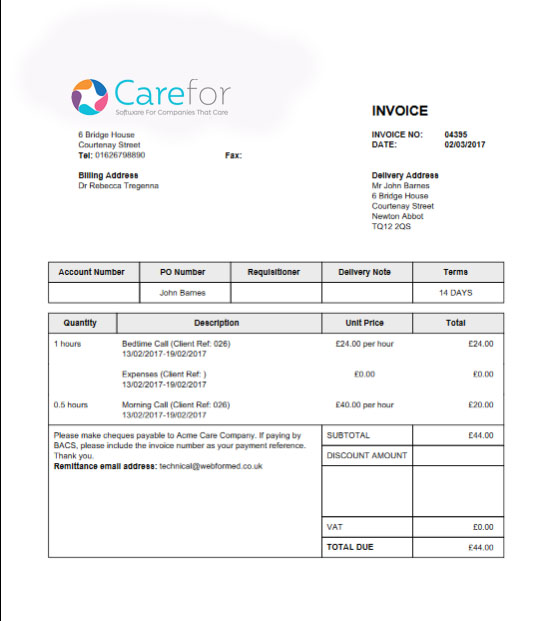 What are the different invoice types within CareFor? - Finance - CareForIT
